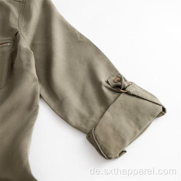 Army Green Sleeves Verstellbare Tencel Shirts